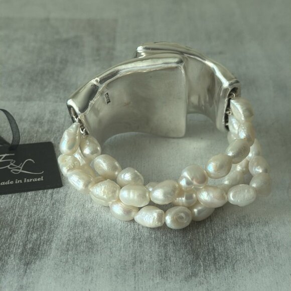 E&L 925 Sterling Silver Israel Fresh Water Pearl Electroform Magnetic Bracelet - Picture 7 of 14